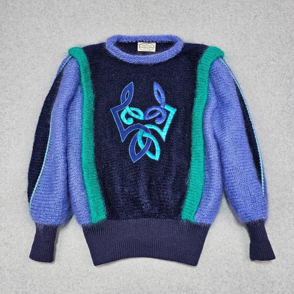 Blarney Woolen Mills Sweaters - Vintage Blarney Woolen Mills Ireland Sweater Size L Mohair 80s Colorblock Fuzzy